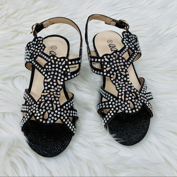 Kids black rhinestoned heel - Picture 2 of 8